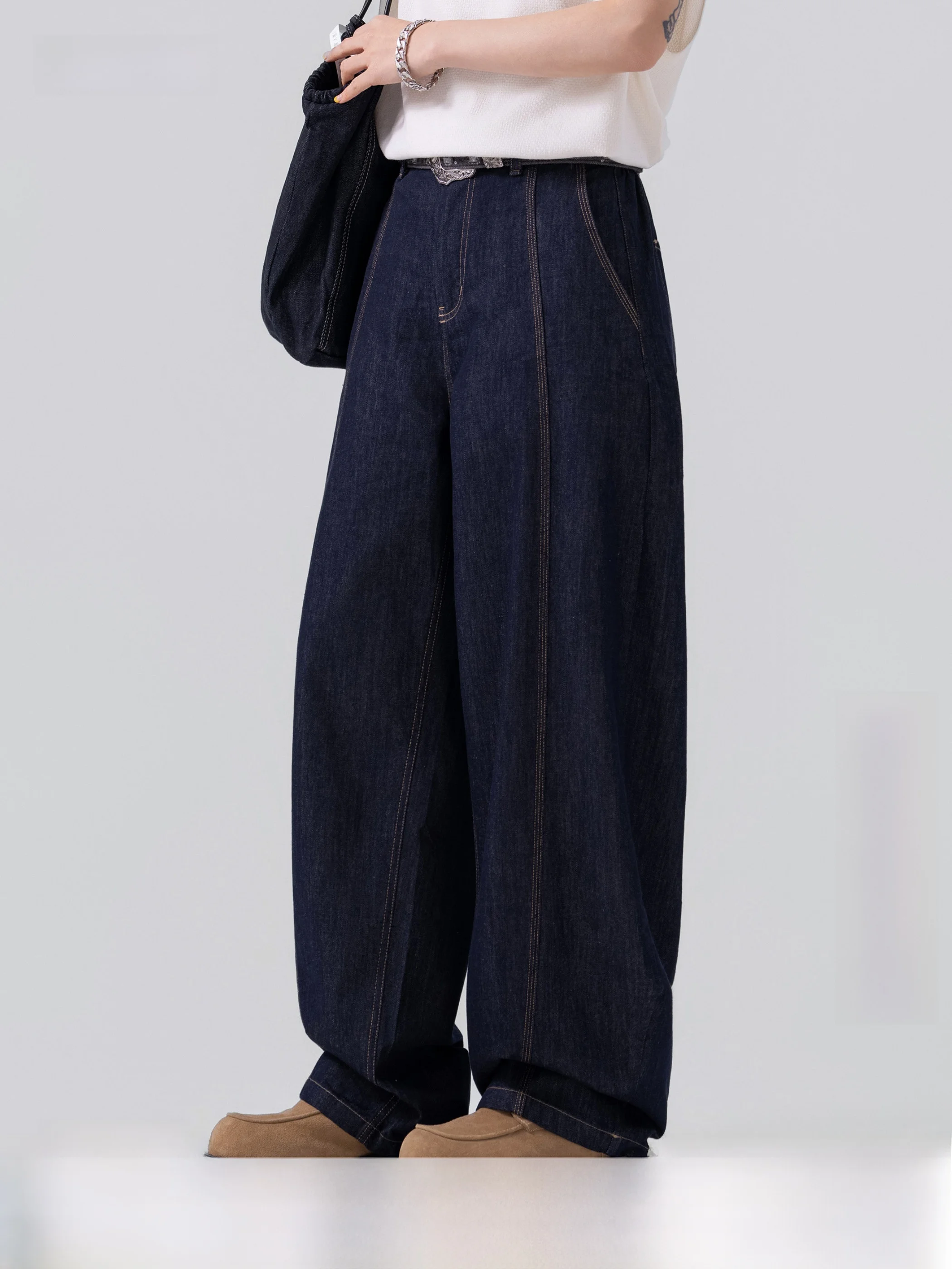 AOGZ Calça Jeans Retrô Americana de Perna Larga Masculina e Feminina, Nova Coleção de Verão, Solta, Casual, Reta, Cintura Alt...
