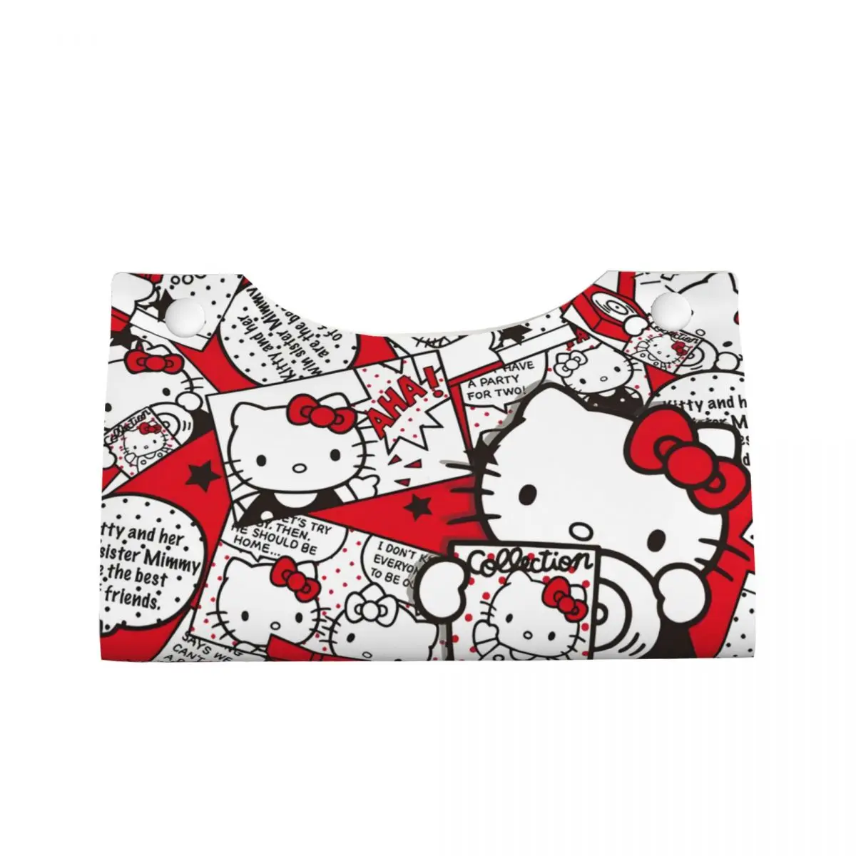 Custom Hello Kitty Collage Tissue Box Cover for Bathroom Home Cartoon Cat Rectangular PU Leather Facial Tissue Box Holder