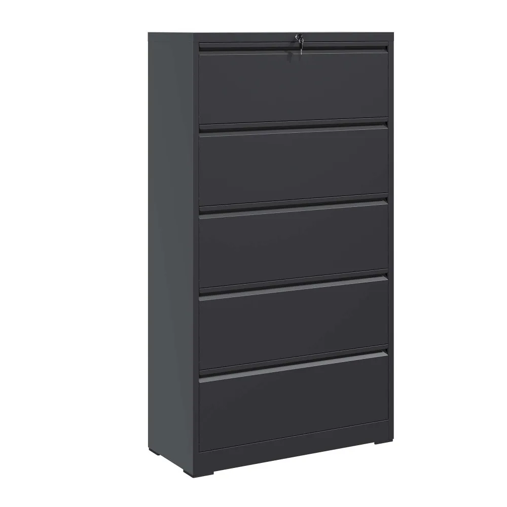 

5 Drawer Black Metal Lateral File Cabinet with Lock for Office - Fits Legal/Letter/A4/F4