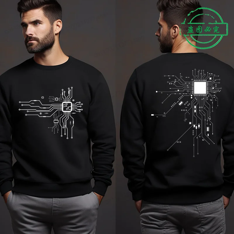 Men's Sweatshirts Fashion Casual CPU Processor Computer Programmer Printed Thin Shirts Pullover 100% Cotton Sweatshirt 330gsm