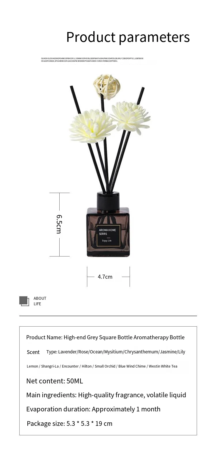 50ml Hilton Hotel Reed Diffuser Sets Jasmine Reed Diffuser Bottle with Plastic Flower Home Scents Aromatherapy Essential Oil