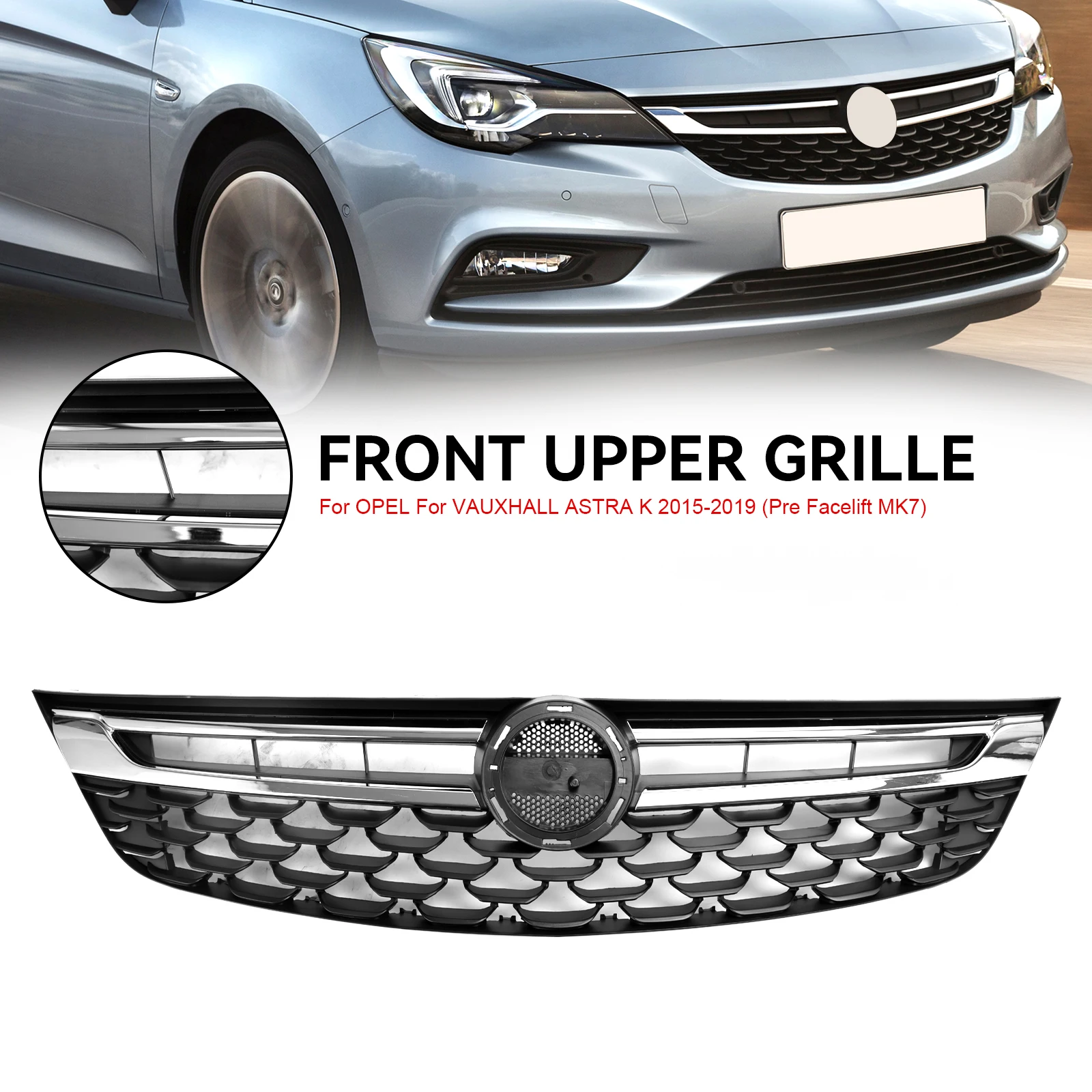 Artudatech Black Chrome Front Bumper Grill Grille For Vauxhall Astra K 2015-2019 Facelift