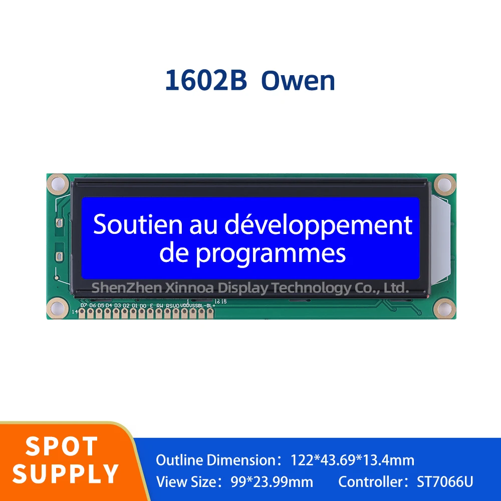 

5V 3.3V LCD Screen 16X2 Dot Matrix Character 16PIN 122*44mm Blue Film White Letters European 1602B Character LCD Display Screen