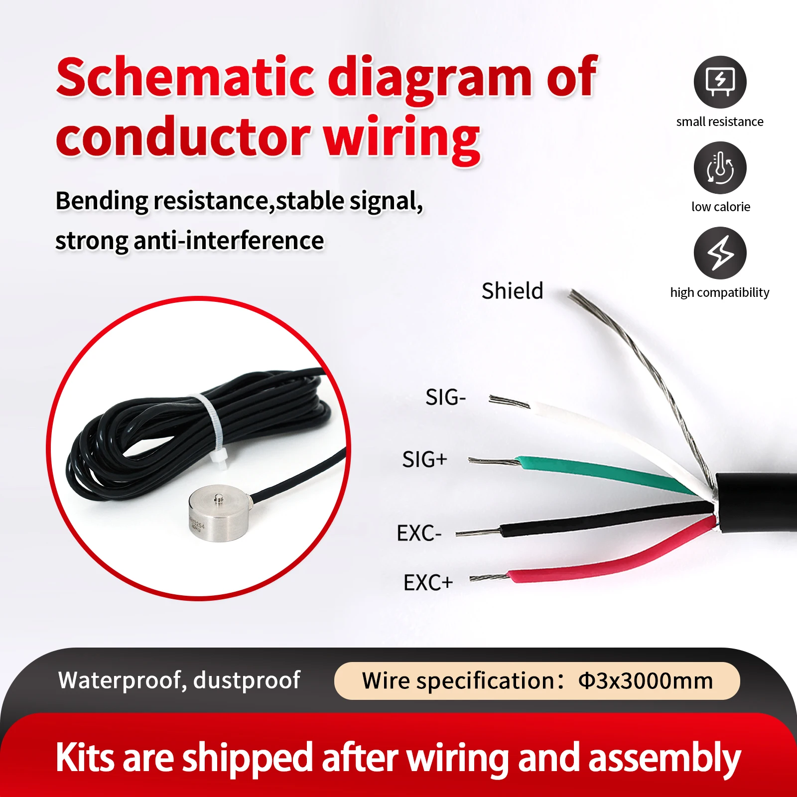 Preciscale Micro Load Cell Sensor Outside diameter 20,Test Pressure and Compressive Force,Stainless Steel Sensor,IP66,φ3X3m