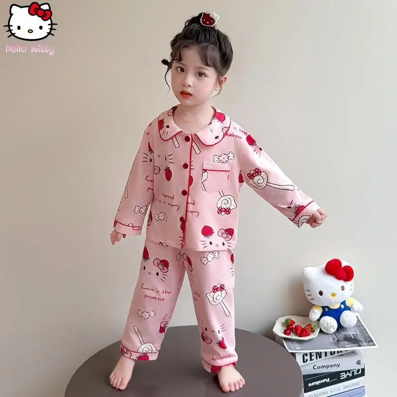

Пижамный комплект Kawaii с длинными рукавами и лацканами для девочек, весенне-осенний новый комплект с героями мультфильмов для девочек, модные милые брюки, комплект домашней одежды