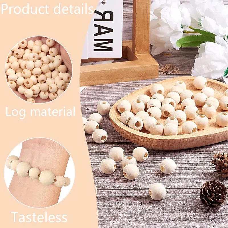 2-300Pcs Natural Wooden Beads with Holes Round Spacer Wood Beads 6//10/12/14/16/18/20/25/30mm DIY Craft Jewelry Make Accessories