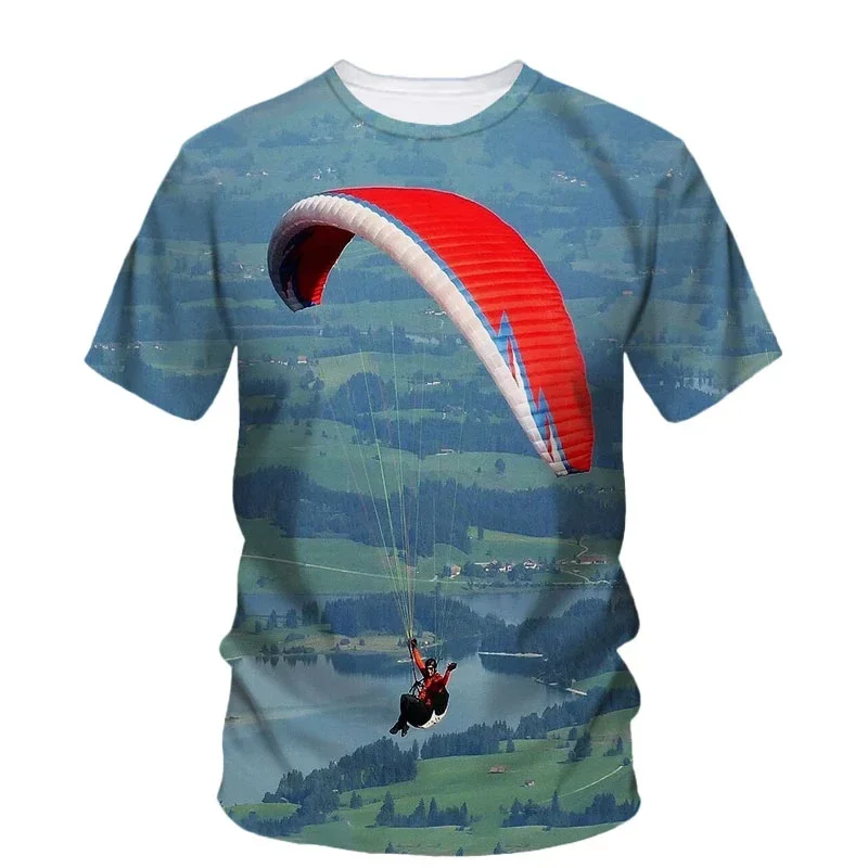 Parachute Paraglider Pattern T-Shirt For Men Sky Scape 3D Printed Short Sleeves Summer Fashion Street Tees Round Neck T Shirts