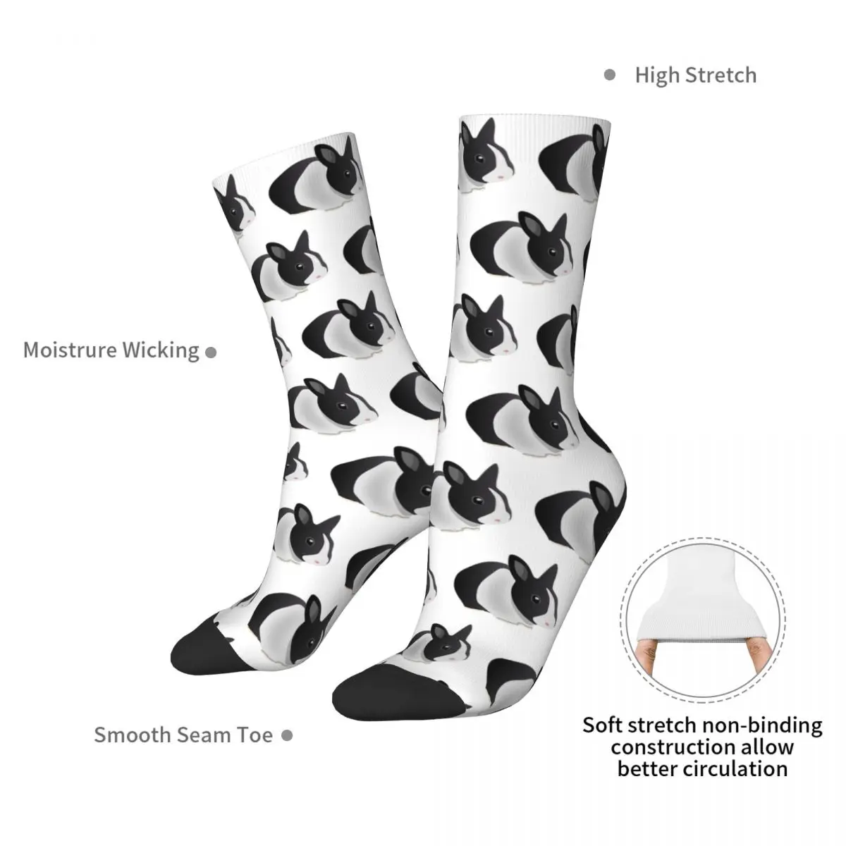 Dutch Black And White Rabbit Socks Harajuku Super Soft Stockings All Season Long Socks Accessories for Unisex Birthday Present