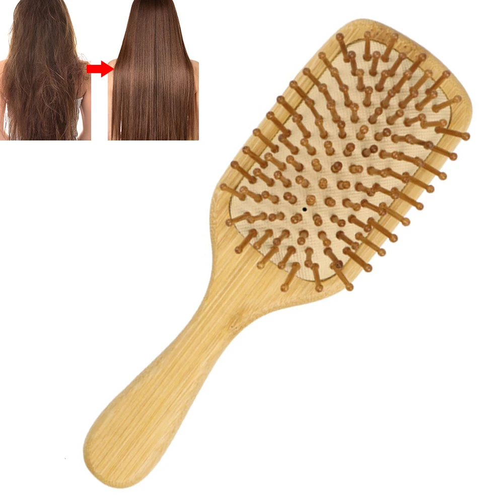 

Detangling Hairbrush Bamboo Hair Brush Improves Hair Texture Massage Scalp Natural Wooden for Long Curly Thin Short Dry Hair