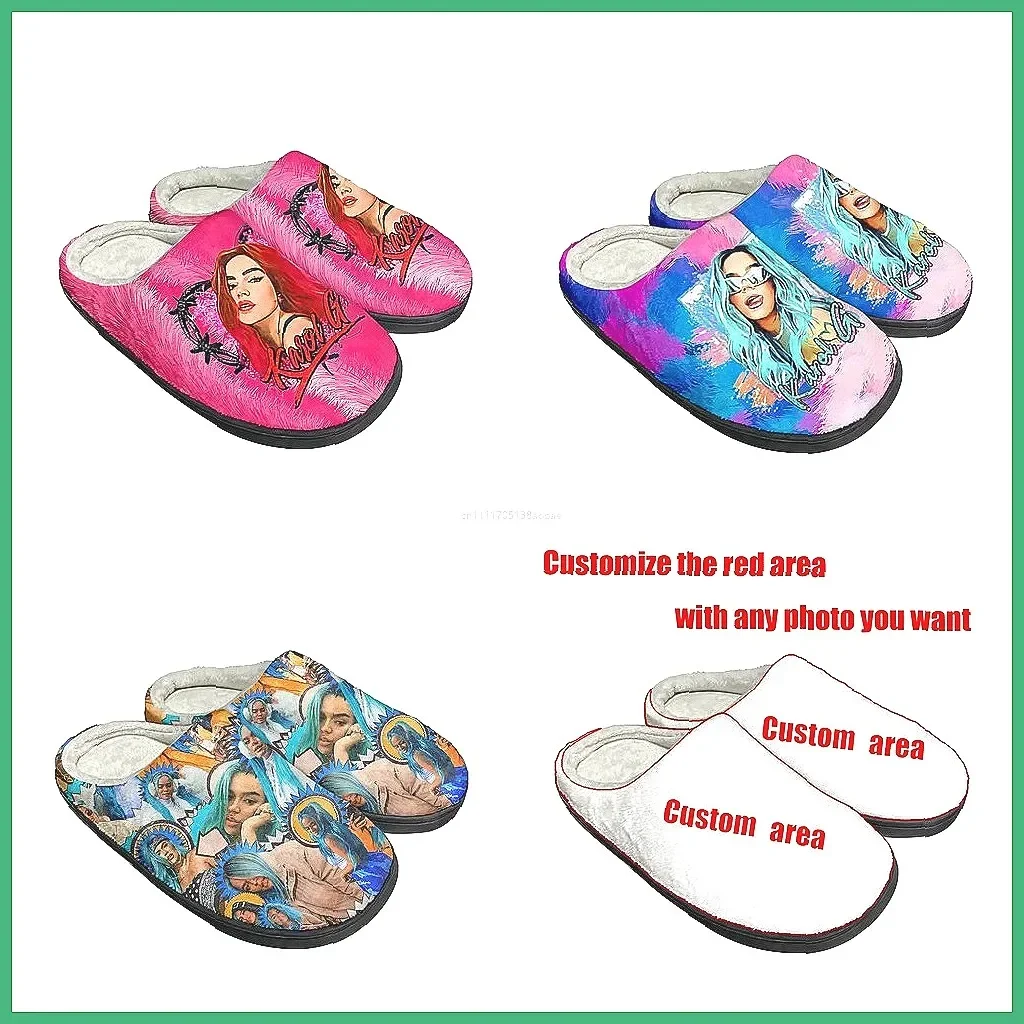 

Плюшевые тапочки с принтом Karol G, теплые домашние сандалии унисекс для комфорта в помещении