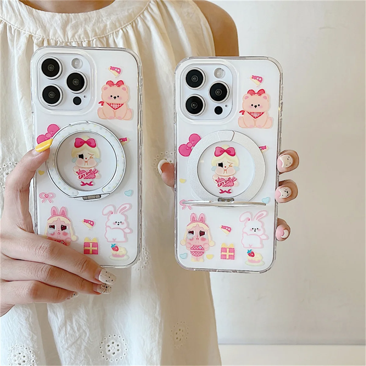 

Fashion Cute Cartoon Hellokitty Phone Case For iPhone 16 Pro 17 14 15 Pro Max Back Cover with Magnetic Stand Cases Funda