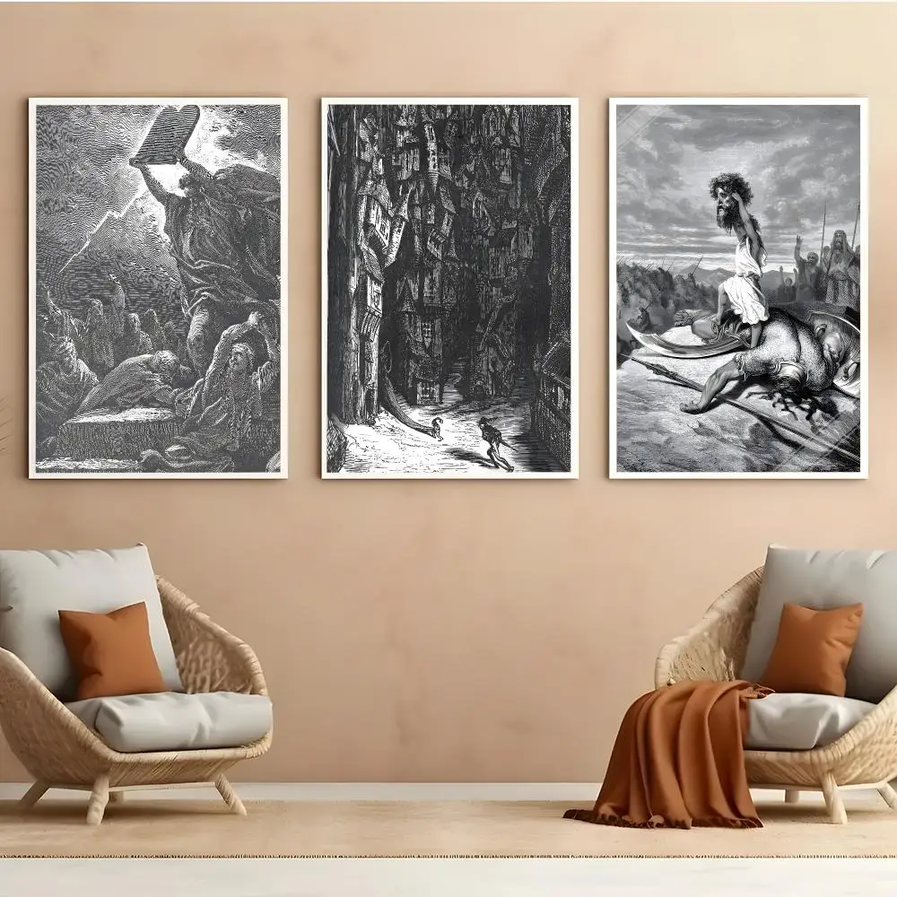 Gustav Dore Satan Paradise Lost Monster Wall Art Poster Peel and Stick Matte Self Adhesive PVC Easy Apply Removable Waterproof F