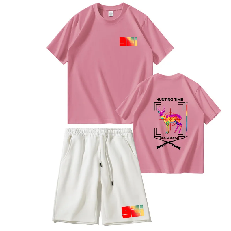 Men's Summer Short Sleeve Shorts Set, T-Shirt Shorts 2-piece set, Hunting Graphic Print Crew Neck T-Shirt, High Quality Clothing
