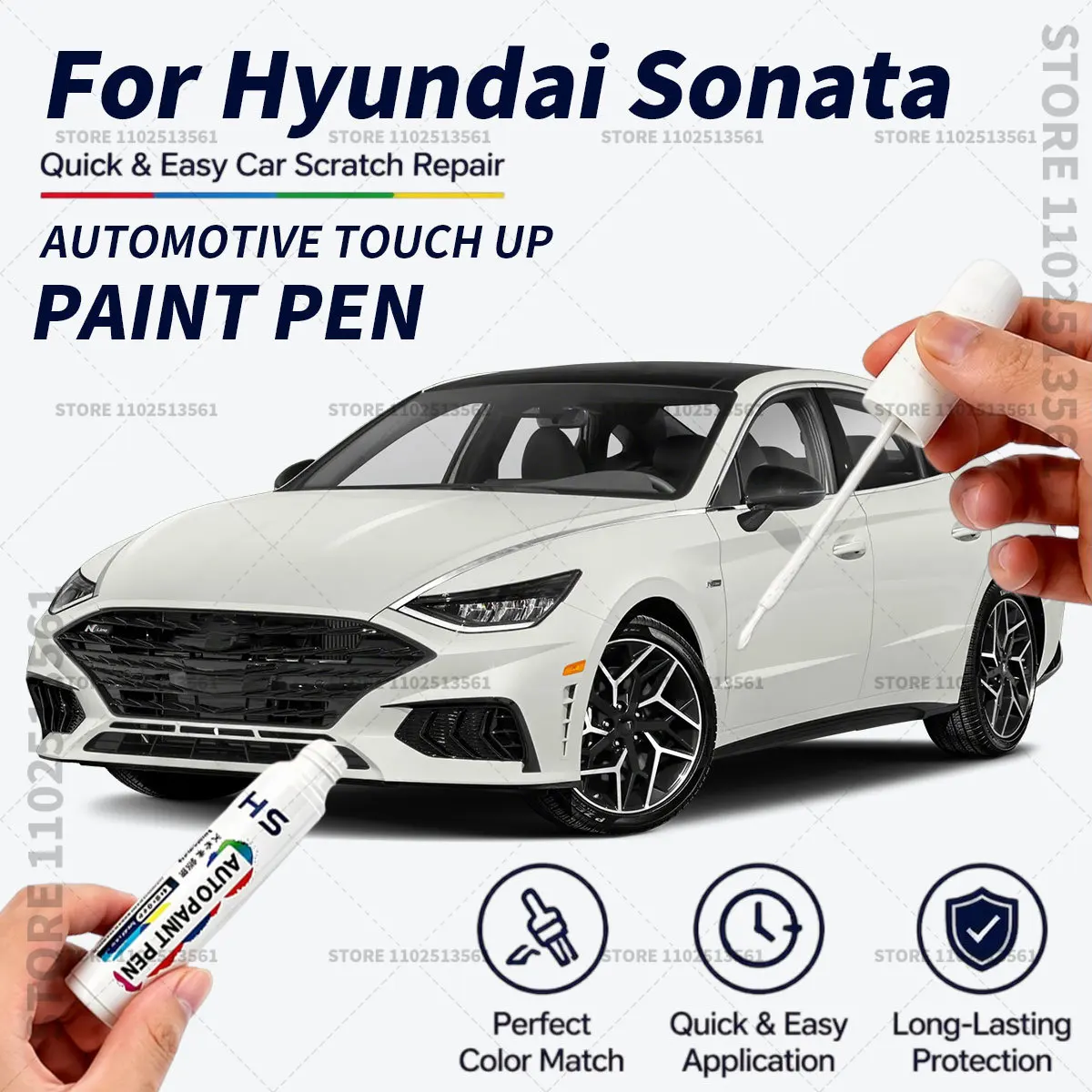 Quick Dry Car Touch Up Paint Pen Auto Scratch Repair Brush for Paint Chips Scratches and Scuffs For Hyundai Sonata White Gray