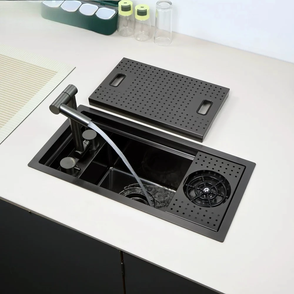 Kitchen table vegetable basin single basin stainless steel invisible bar table sink single slot wash basin ultra small sink