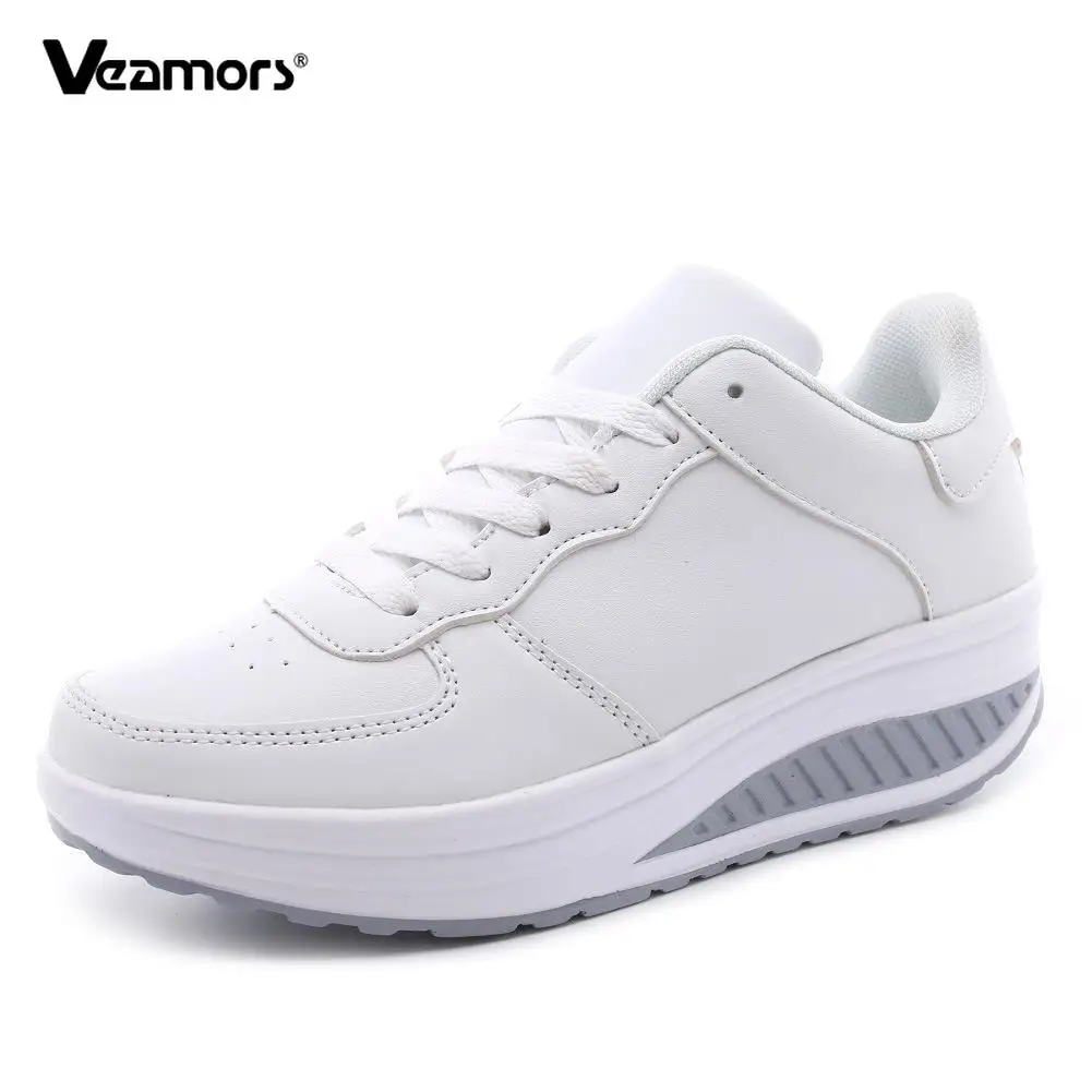 PU Leather Women's Casual Sneakers Non-slip Walking Shoes Fashion Rocker Shoes Breathable Platform Shoes Wedge Heels