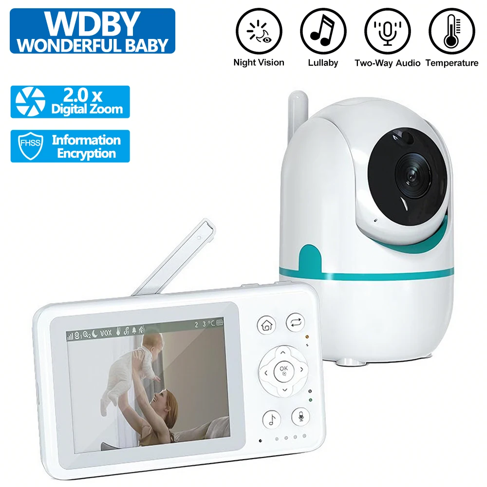 3.2 Inch Wireless Baby Monitor with Pan Tilt Zoom 2-Way Audio Night Vision Temperature Monitoring Secure Baby Nanny Cam for Home