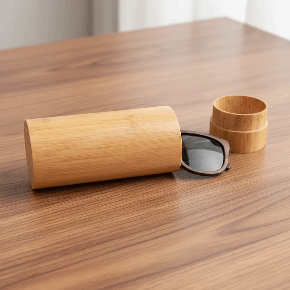 Natural Wood Bamboo Glasses Case Retro Brown Column Shape Wooden Sunglasses Box Shockproof Biodegradable Cylinder Eyewear Case
