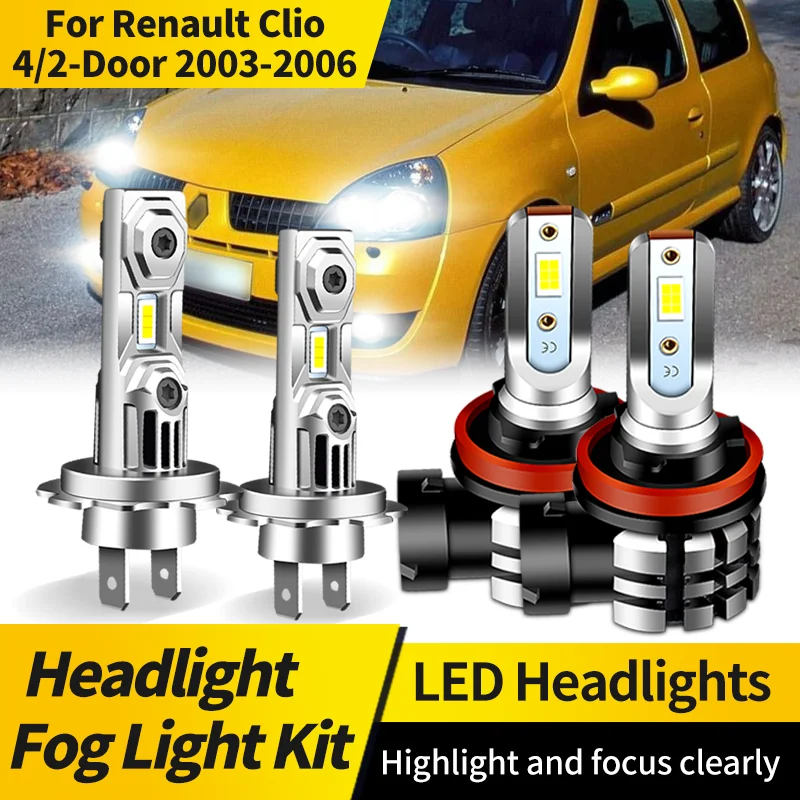 

2PCS H7 LED Headlight Bulb Conversion Kit High Low Beam Lamp H11 Fog Light 6000K Super White For Renault Clio 4/2-Door 2003-2006