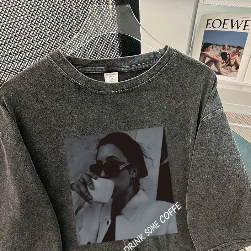 여성용 퓨어 코튼 반팔 티셔츠 소녀 여름 빈티지 티셔츠 캐주얼 다목적 중간 길이 탑 티셔츠