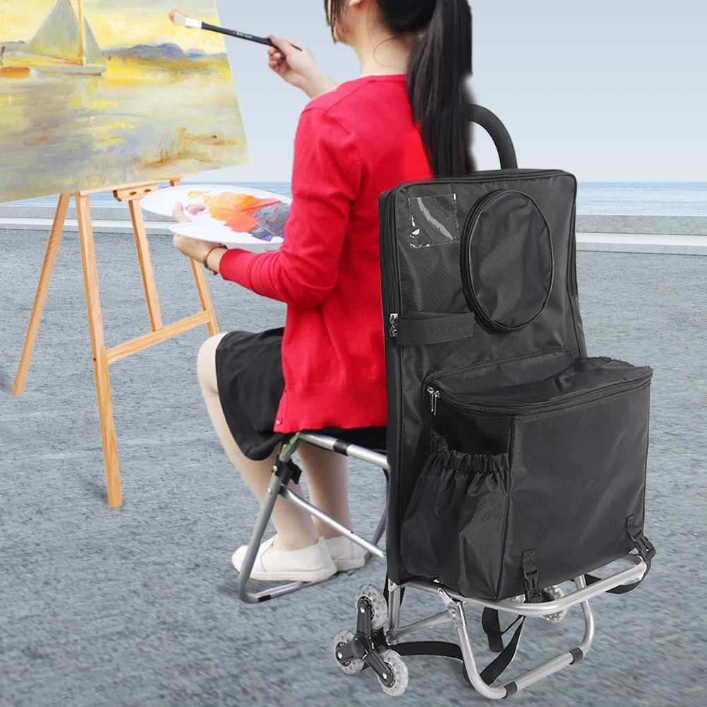 Portable Shopping Cart Rolling Chair with Storage Art Student Art Examination Trolley Painting Tool Cart Gift for Art Students