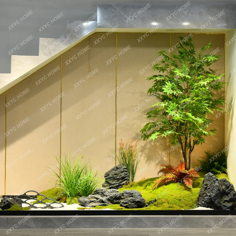 Landscape Simulation Green Plant Maple Rockery Stone Combination Landscape Hallway Corner Decoration Design