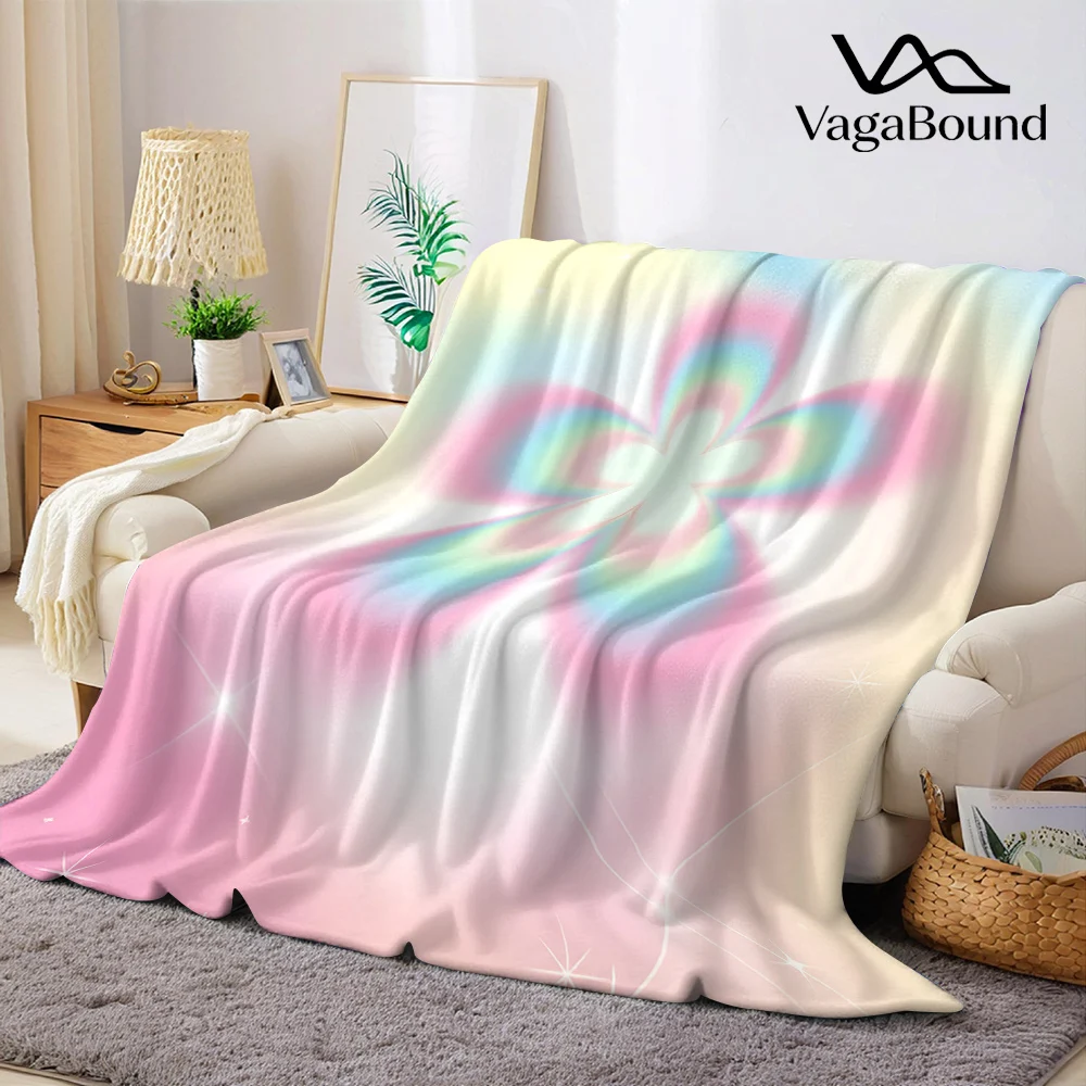 Holographic Pastel Flower Flannel Blanket Warm Soft Halloween Christmas All-Season Couch Decorative Cozy Warm Gift