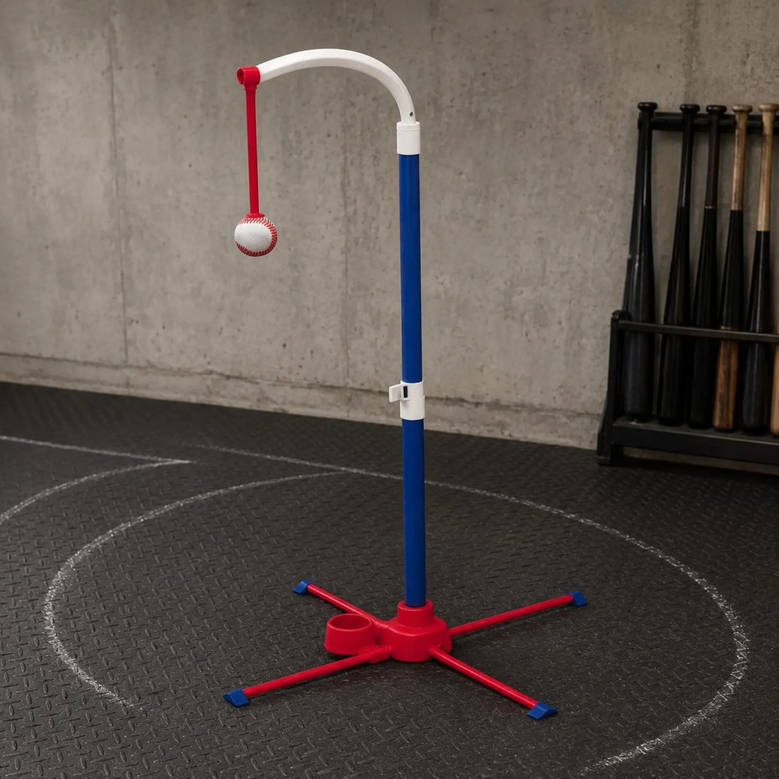 Children's Baseball Set 3-in-1 Baseball Training Toy Floor-Standing Launcher Set Curved Top Arm Hitting Tee Stand Plastic
