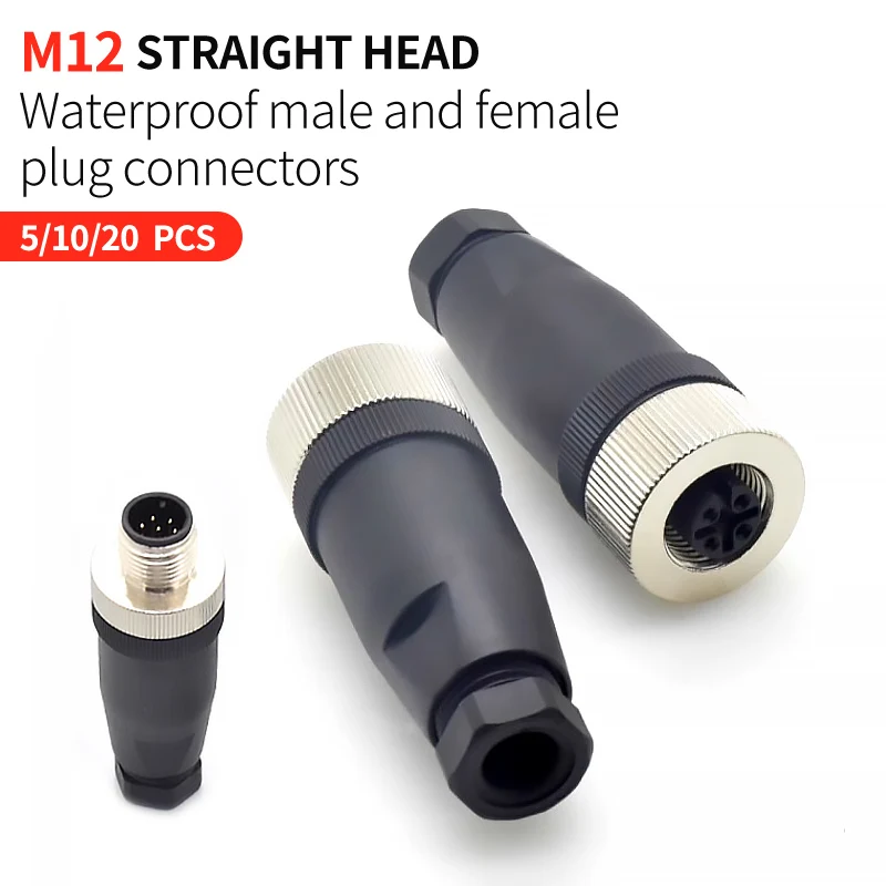 

5 PCS M12 sensor connector waterproof male&female plug screw threaded coupling 3 4 5 8 12 Pin A type sensor connectors