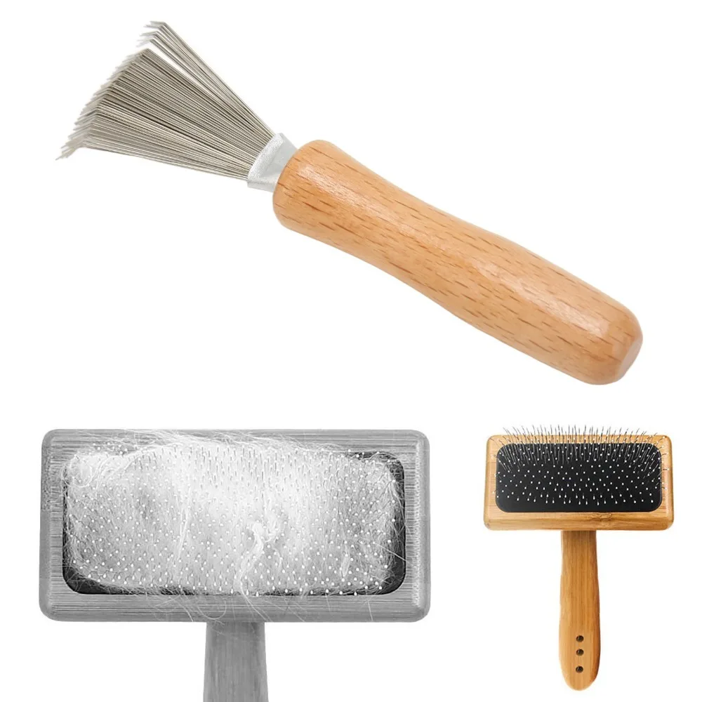 Wooden Handle Comb Cleaner Brush Metal Bristles Claw Shaped Air Cushion Comb Cleaning Tool Compact Size Sturdy Build