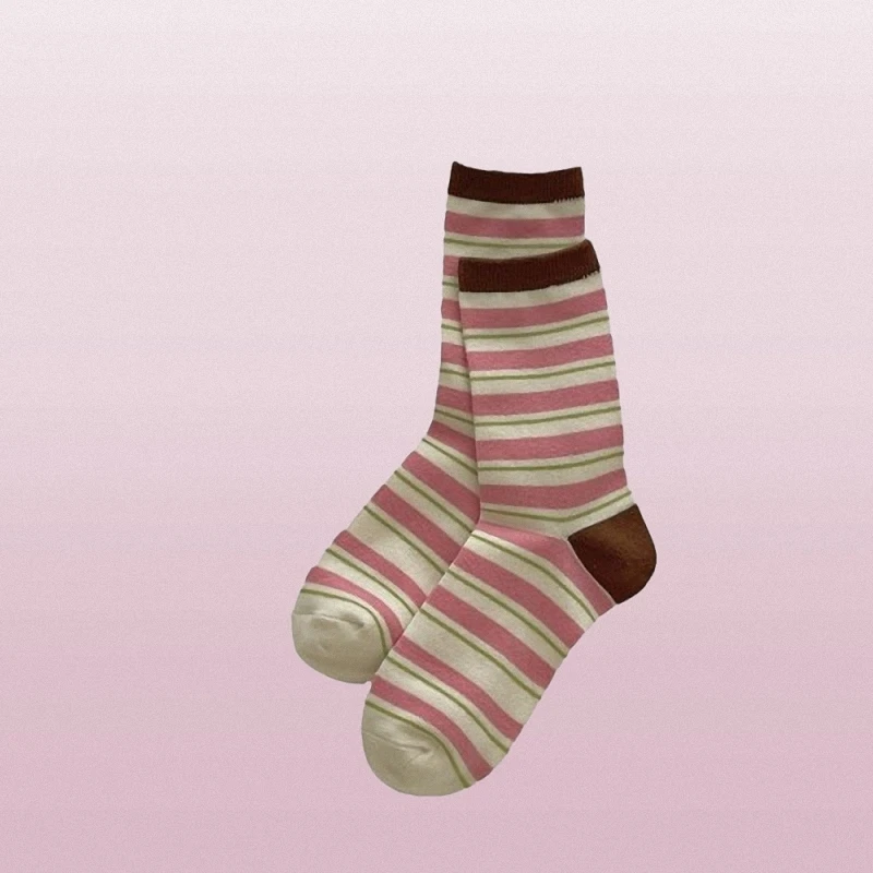 Chaussettes mi-tube en coton peigné pour femmes, chaussettes carillon décontractées, bonbons désossés, chaussettes rayées, haute qualité, printemps et été, 4/8 paires