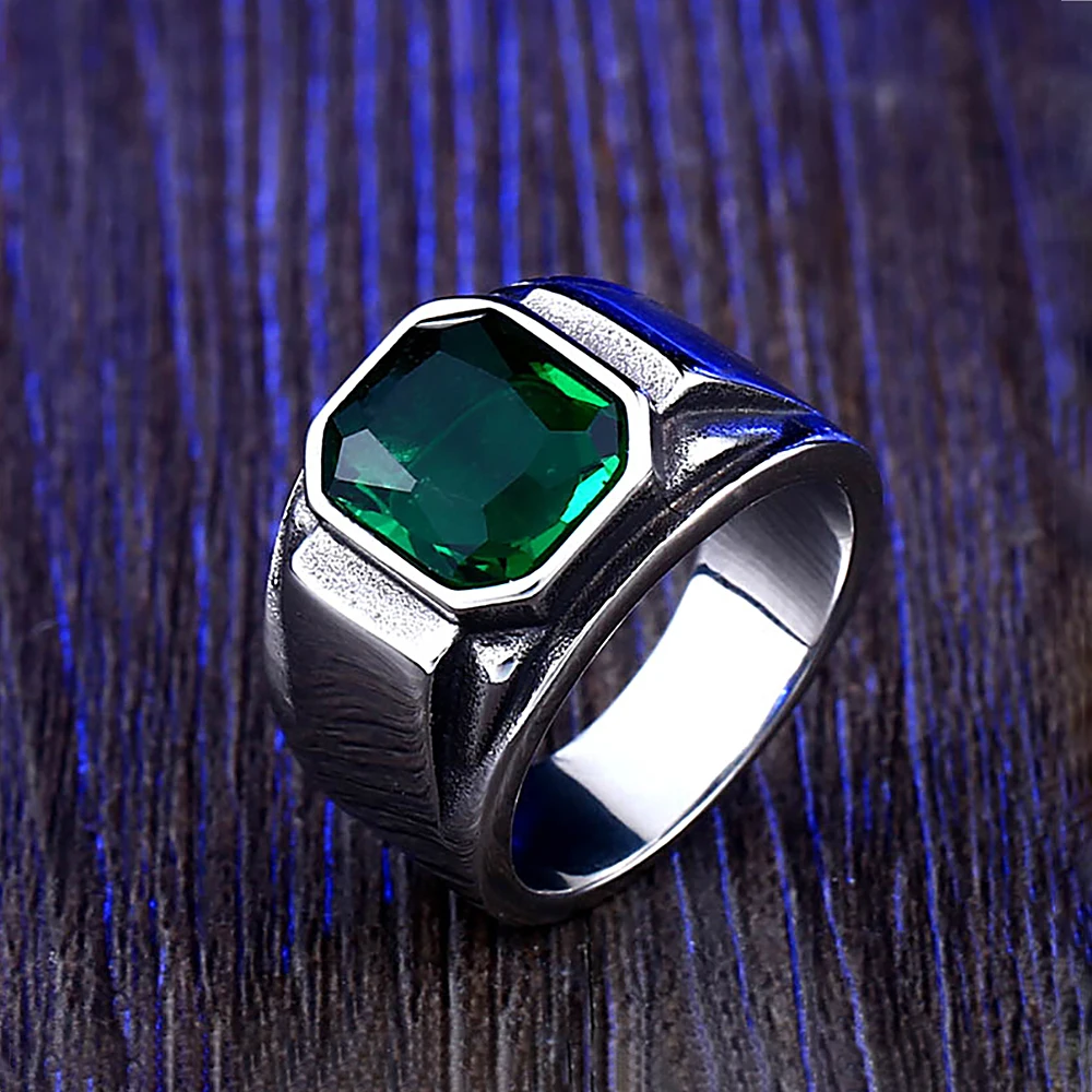 Simple Creative Square Bule/Green Stone For Men Women 316L Stainless Steel Retro Nordic Irish Celtics Knot Rings Jewelry Gift