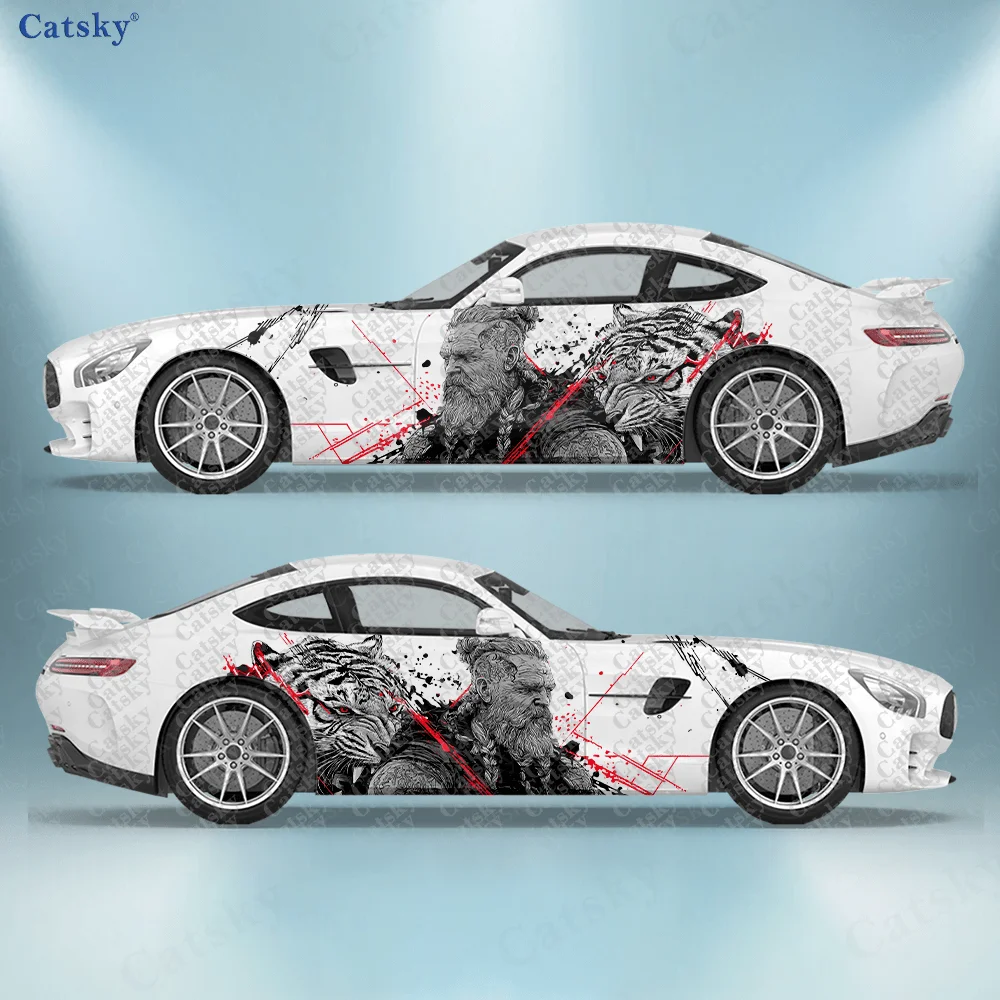 

2 шт. наклеек на боковые части автомобиля «Величественный тигр-воин викинг», самоклеящиеся, из ПВХ, водонепроницаемые и устойчивые к царапинам, аксессуар для автомобиля, подарок