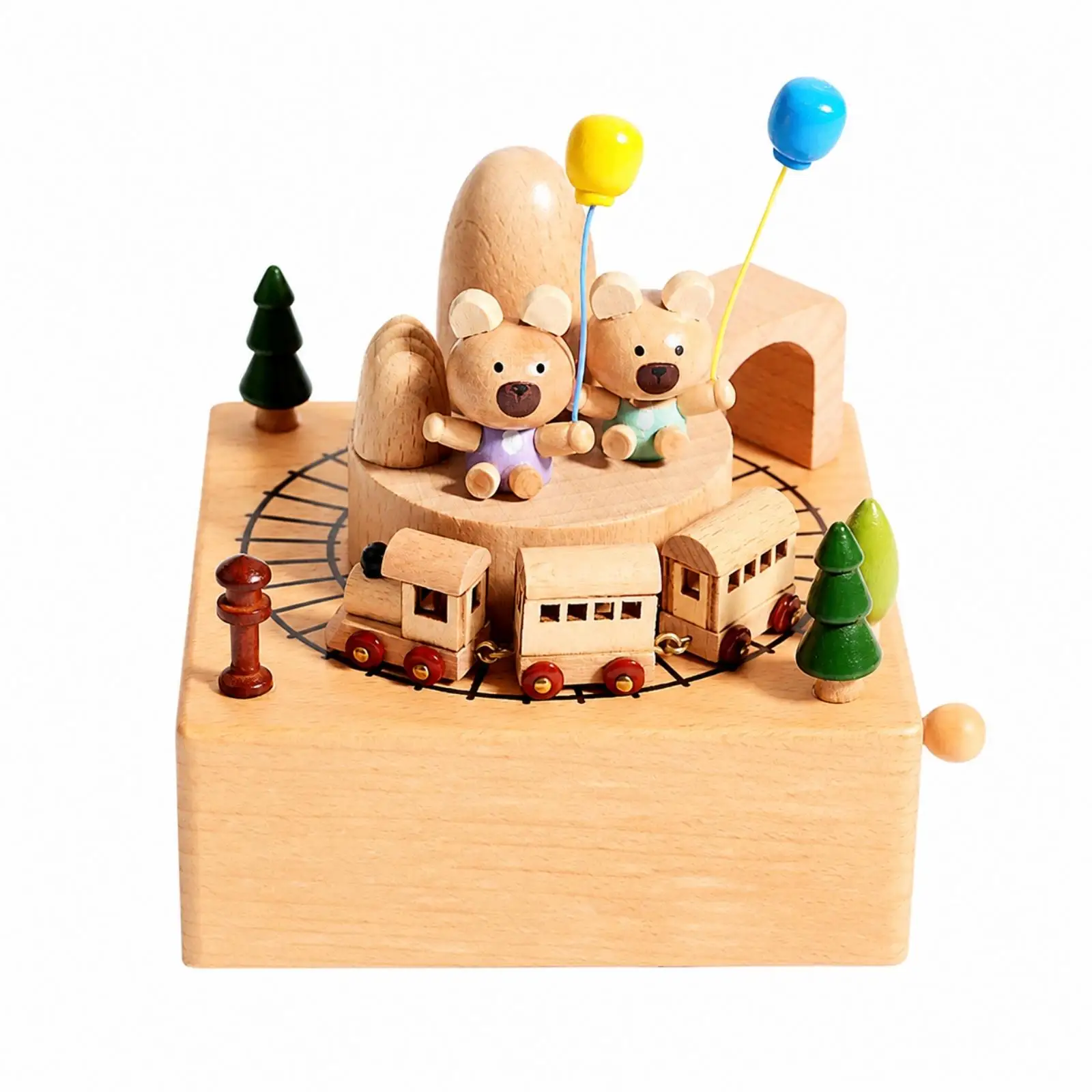 Handcrafted Bear-Themed Wooden Music Box | Music Box with Rotating turntable, for Children's Room