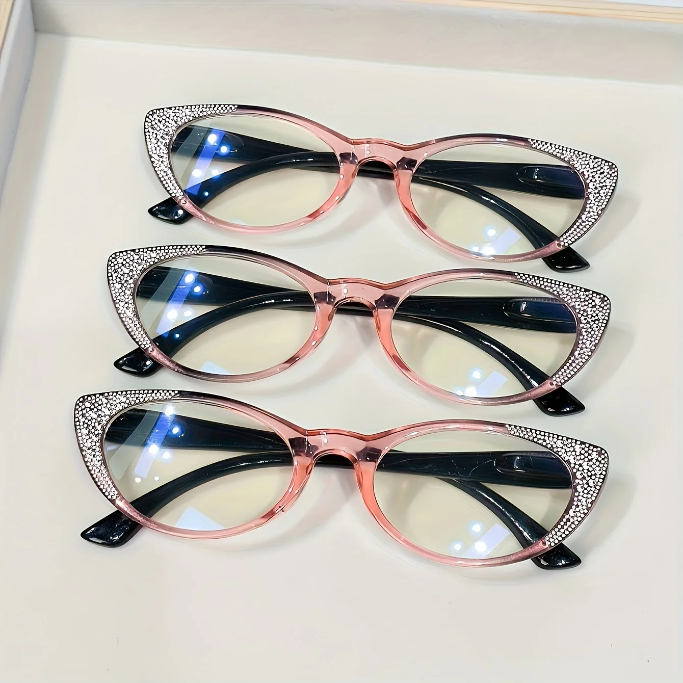 

Стильные блестящие очки для чтения «кошачий глаз», блокирующие синий свет, легкие гибкие пружинные шарниры, очки для близорукости для взрослых