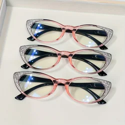 Stylish Cat Eye Glitter Reading Glasses Blue Light Blocking Lightweight Flexible Spring Hinge Myopia glasses For Adult