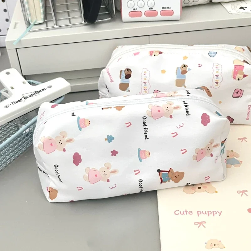 1PC Cute Cartoon Line Bear Printed Pen Bag Portable Large Capacity Pencil Case Stationery Bag Multi-function Storage Bag