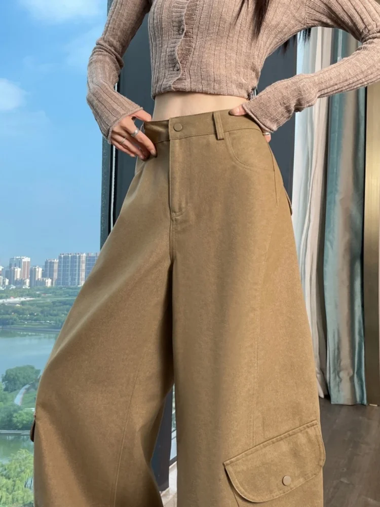 American Style Workwear Casual Pants High Waist Women's plus Size Pear Shape Loose Wide Leg Trousers Comfortable Straight Cut