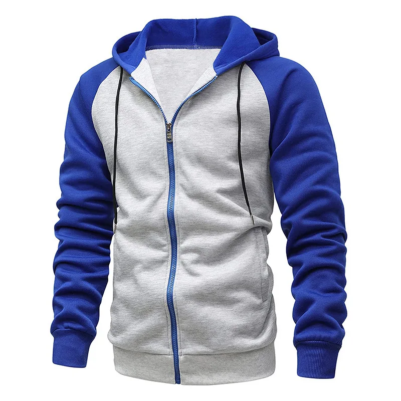 Men's Zip-Up Color Block Hoodie Casual Stylish Durable Fall/Winter Top with Raglan Sleeves Hoodies Sweatshirt for Male