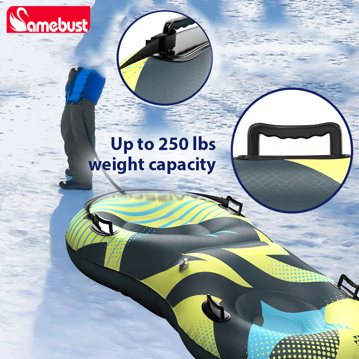 Camebust أنبوب ثلج قابل للنفخ مزدوج الحجم 2 مقاعد كبيرة نفخ زلاجات الثلج الثقيلة البلاستيكية أنابيب التزلج القابلة للنفخ لفصل الشتاء #3