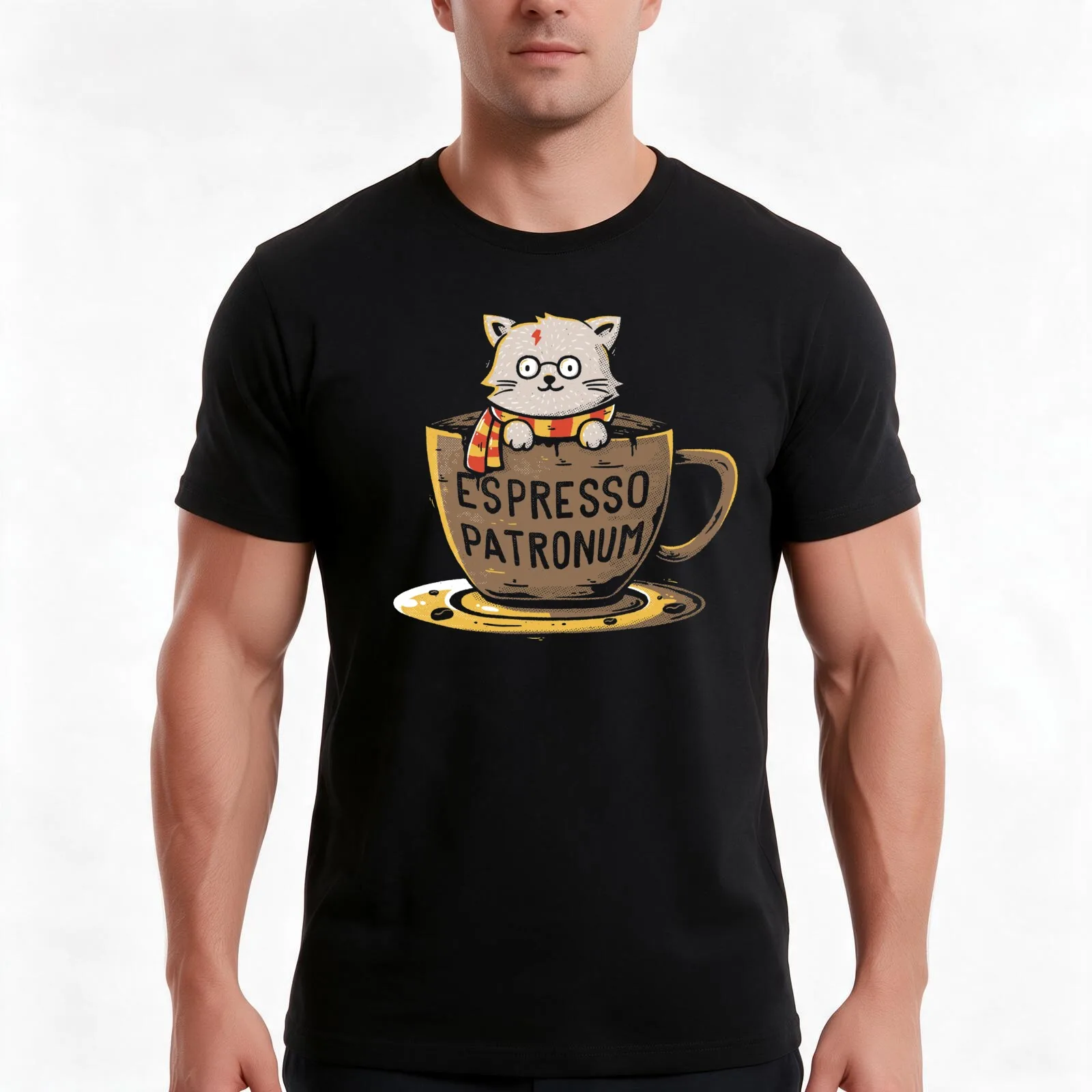 Espresso Patronum T-Shirt, Summer Casual Cotton Tee, Oversized Streetwear Tops, Vintage Graphic Print, Loose Fit Short Sleeve