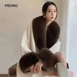 100% Real Fox Fur Collar Winter Coat Jacket Fur Scarf Suit Fluffy Fur Shawl Fur Cuff Set Luxury Furry Fur Shawls Wraps Scarves