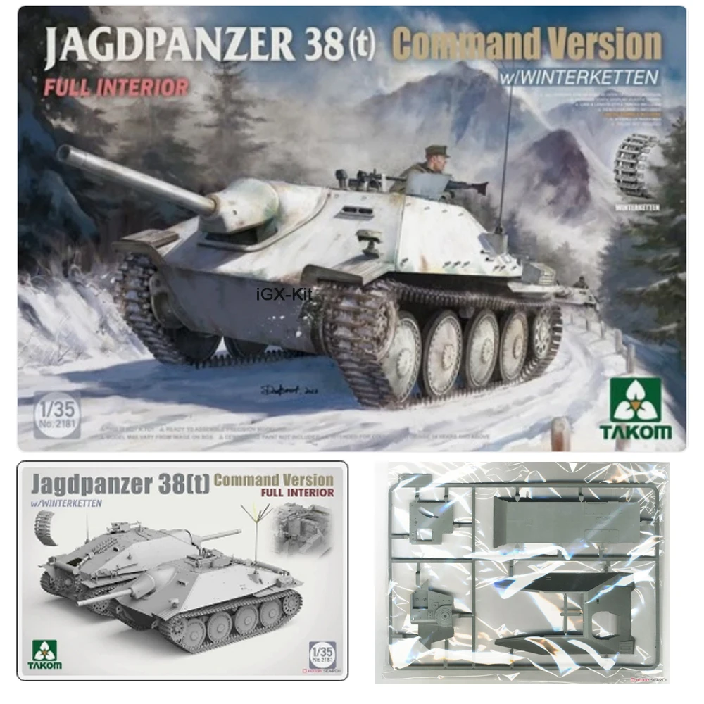 TAKOM 2181 1:35 Scale Jagdpanzer 38(t) Hetzer Command w/Full Interior & Winterketten Tank Plastic Assembly Model Building Kit