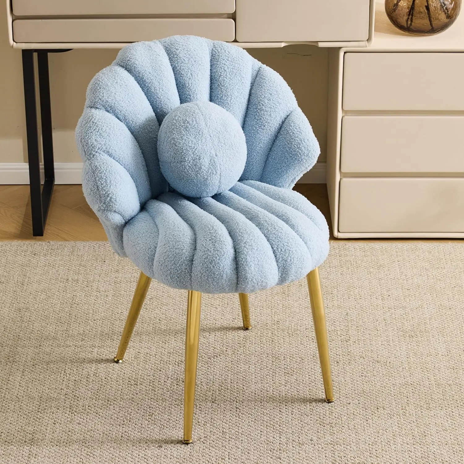 

Кресло с флисовым покрытием Shell Teddy, без колесиков, с подушкой Pearl, для макияжа, офиса, столовой, маникюра, шитья, на заказ