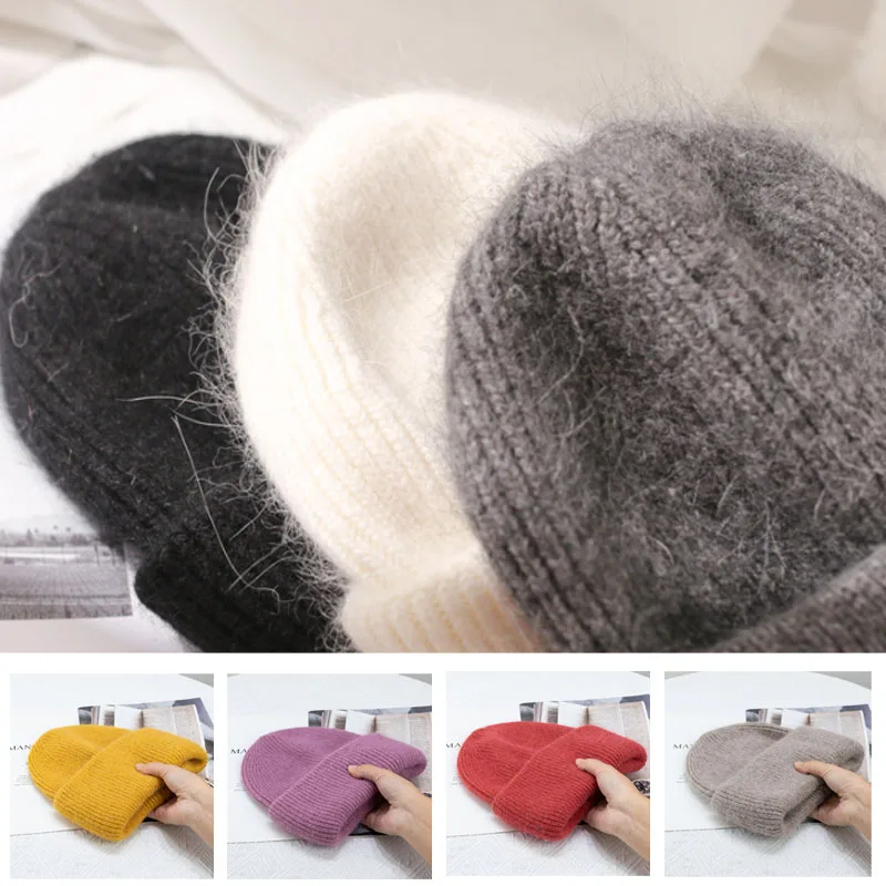 2024 New Hot Selling Winter Real Rabbit Fur Winter Hats for Women Fashion Warm Skullies Beanie Hats Solid Adult Cover Head Cap