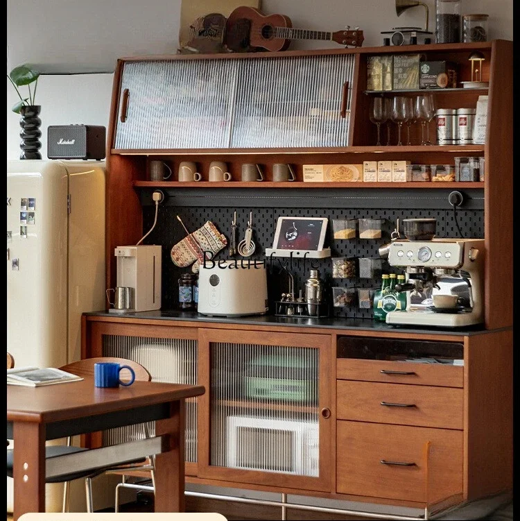 

12Solid Wood Retro Integrated High Cabinet Nordic Japanese Vintage Wine Cabinet Storage Organizer