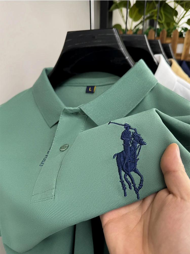Designer Brand Men's Polo Shirt Lapel T-shirt Summer New Exquisite Horse Embroid Short Sleeve Business Casual Office Menswear
