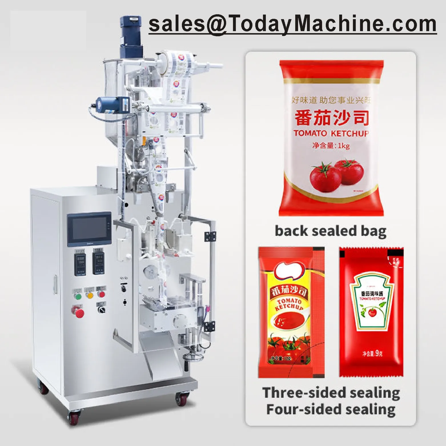 Vertical Form Fill Seal Sauce Oil Liquid Four-Side Sealing Sachet Packaging Machine