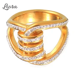 Liora Luxury 316L Stainless Steel Charm Rings For Women Rhinestone Finger Round Rings Waterproof Fashion Jewelry Gifts