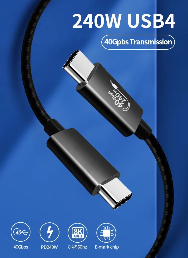 USB-IF PD240W USB4 Gen3 40Gbps Koaxialkabel 8K60Hz HD-Videoübertragung 5A48V Schnellladung USB-C-Kabel für Macbook Dock Hub E-GPU – Detail 1